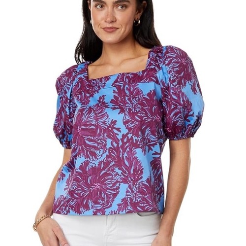 Lilly Pulitzer Torrey Bluse Abaco Blau Feel like A Shellebrity Gr. 4 NEU mit Etikett - Bild 1 von 12