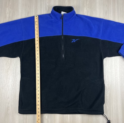 Vintage 90s Reebok Fleece 1/4 Zip Pullover Sweatshirt Blue Black Mens Medium - Picture 5 of 9
