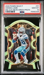 2020 Panini Select CeeDee Lamb Die-Cut Neon Green Prizm #57 Rookie RC PSA 10