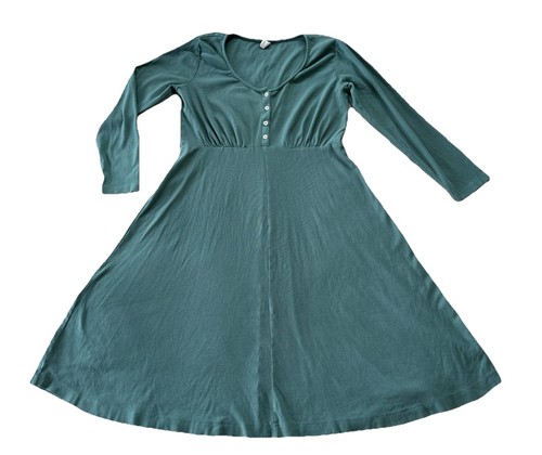 Kate Quinn Mama Henley-Kleid mit U-Ausschnitt Landhaus Bio-Baumwolle türkis Large - Bild 1 von 6