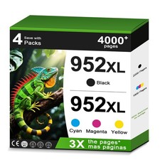 952XL Black  Color Ink Cartridges 4-Pack for OfficeJet Pro 7720 7740 8210 8216
