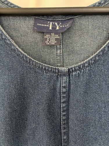 Original TY Wear Denim Dress Sz 10. Exc Cond 100% Cotton Pockets Pullover Dk Wa - Picture 3 of 16