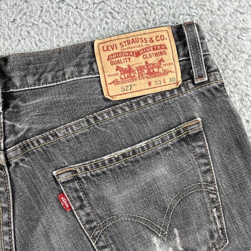 Levis 527 Jeans Mens 33x30 Gray Denim Pants Low Boot Cut Distressed Cowboy Y2K - Picture 3 of 10