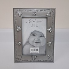 Heirloom Baby Picture Frame 4x6 Pewter Look Teddy Bears Nursery Decor Keepsake