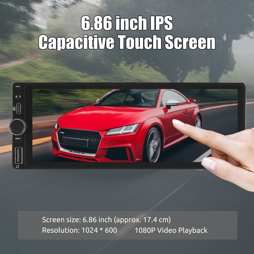 6.8" Single 1 Din Car Stereo Touch Screen Apple CarPlay USB BT FM Radio+MIC&CAM - Picture 4 of 14