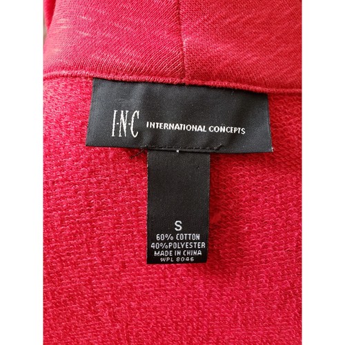 INC Red Asymmetrical Zip Jacket S Long Sleeve Cowl Neck Stretch Cotton Blend - Picture 10 of 12