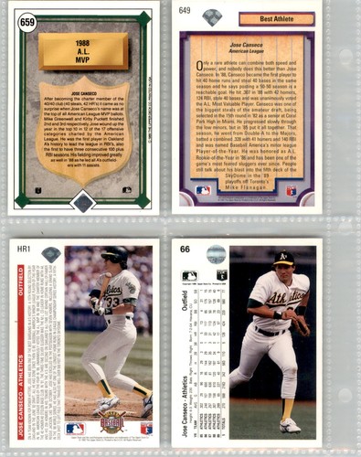 UPPER DECK 1989 1990 1991 (4) CARD SET JOSE CANSECO BX2=1105 - Bild 2 von 2