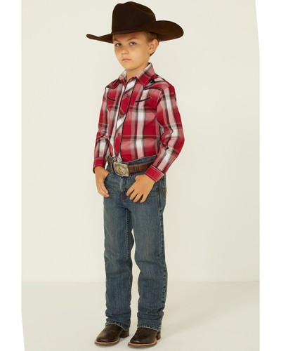 Roper Boys' Plaid Print Embroidered Bull Yoke Long Sleeve Snap Western Shirt - - Picture 2 of 4
