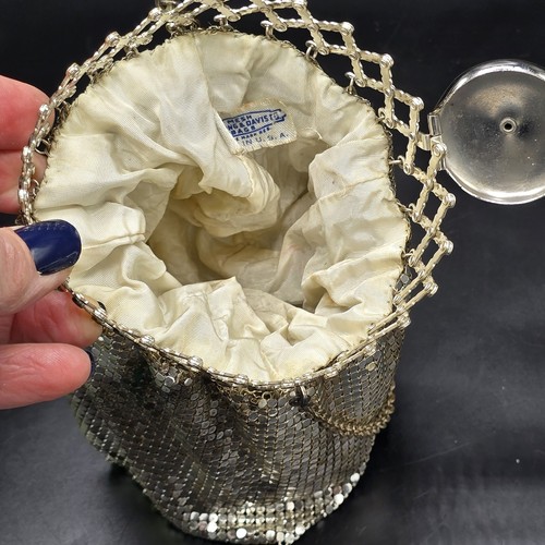 Antique Whiting & Davis Mesh Dance Purse – Silver Tone Metal Mesh, Jeweled Lid - Picture 6 of 19