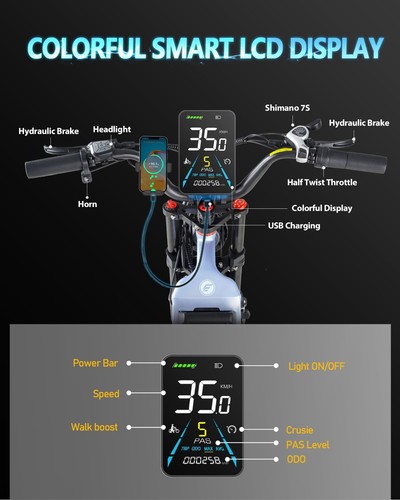 1000W E-Mountainbike eAhora Juliet 48V 60Ah 20*4 Zoll All-Terrain Elektrofahrrad - Bild 13 von 23