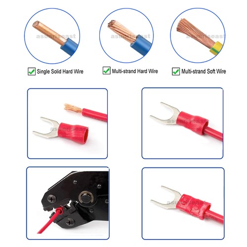 1000 × Crimp Cable Connector Wire Terminal Fork U Spade Insulated Red Blue PVC - Picture 7 of 26