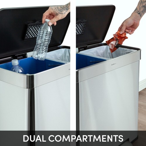 16 Gallon Stainless Steel Trash Can Dual Compartment Step On Garbage Bin - Picture 8 of 10