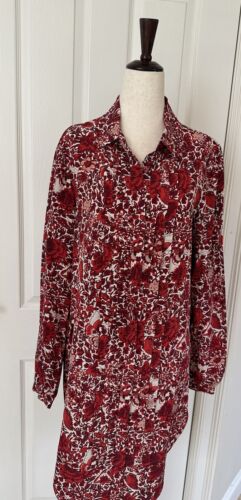 Tory Burch Size 8 Women’s 100% Silk Cora Long Sleeve Floral Shirt Dress Red - Picture 2 of 22