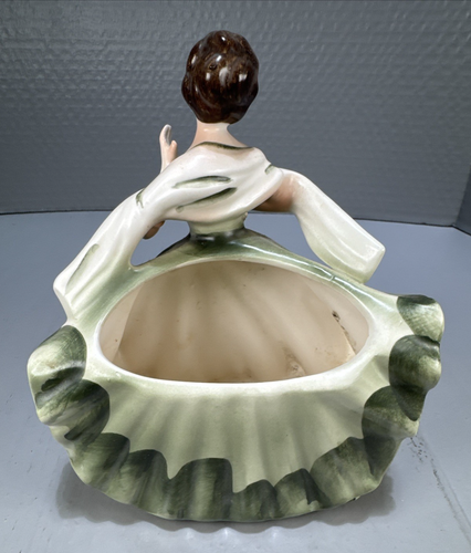 Vintage Lefton Dancing Lady Figurine Planter Vase Brunette in Green Dress #1337B - Picture 5 of 11