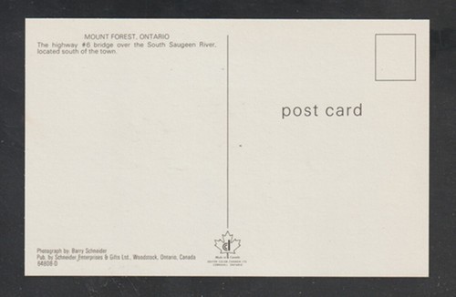 Mount Forest Ontario Postcard Highway 6 Bridge over the South  Saugeen River - Imagen 3 de 4