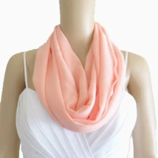 Light Pink Infinity Scarf. Circle Scarf. Handmade Loop Scarf. Soft Chiffon Scarf