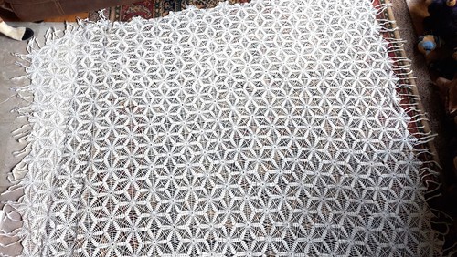 SCHÖNE VINTAGE HANDGEFERTIGTE GEHÄKELTE TAGESDECKE 90" X 74" ELFENBEIN GEOMETRISCHES DESIGN - Bild 9 von 15
