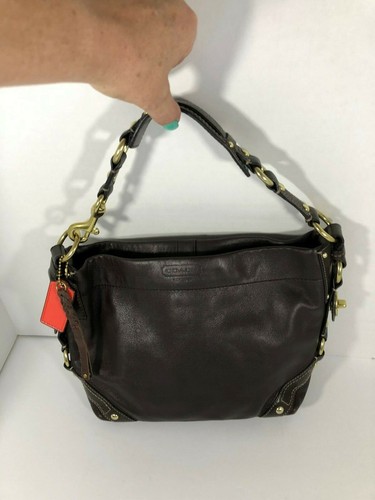 Coach Leather Hobo Shoulder Bag Purse Dark Brown - Picture 3 of 9