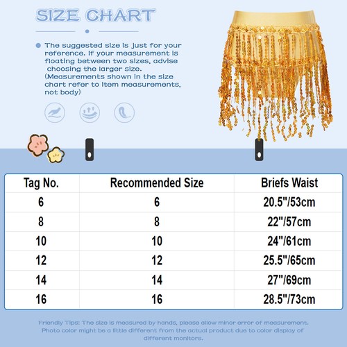 Girls Sequins Tassel Skirt with Briefs Latin Jazz Ballet Dancewear Belly Dance - Picture 39 of 58