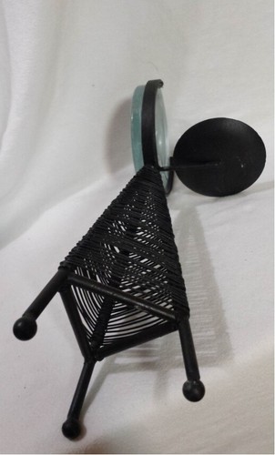 Etched Elephant Head-Candle Holder w/Glass Tall Tabletop Metal Tripod Home Decor - Picture 7 of 11