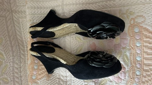 CHANEL Camellia COCO Wedge Sole Sandals Mules Women EU 38 1/2 CC - Picture 11 of 12