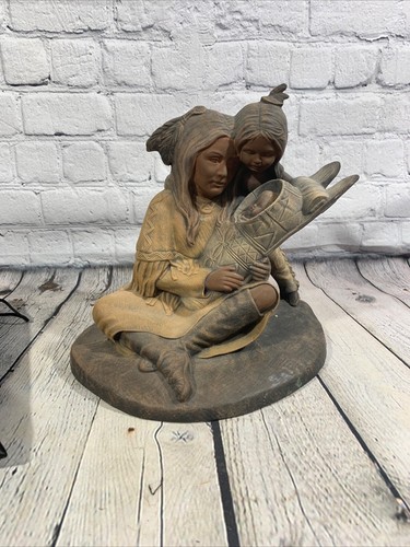Vintage indianische Frauen halten Baby mit Kind handbemalte Keramikskulptur - Bild 6 von 6