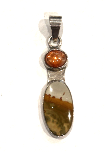 JASPER BALTIC 2" OVAL STERLING SILVER 925 PENDANT KW NAVAJO SOUTHWEST ART EUC - Picture 7 of 9
