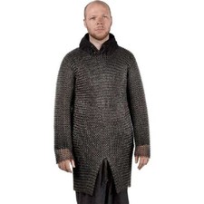 Blackened Butted Chainmail Hauberk Shirt Butted Chainmail Haubergeon Reenactment