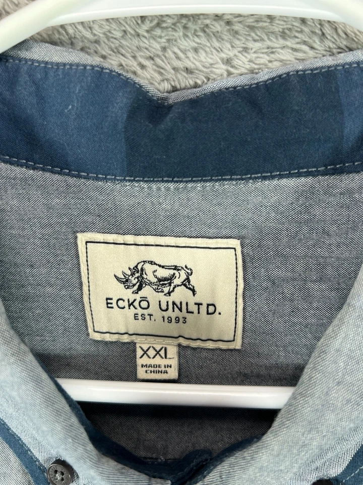 Mens Shirts 2XL XXL Button Up Marc Ecko Unltd Blue Stripe Long Sleeve Originator - Image 4 of 4