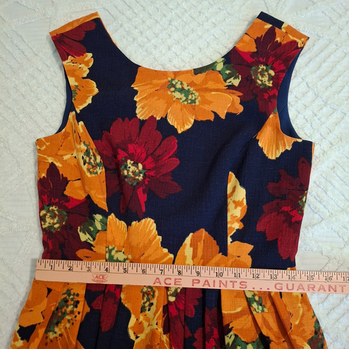Ellen Tracy Size 4 A-Line Dress Navy Blue Red Orange Floral Sleeveless Pockets - Picture 15 of 18