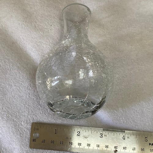 Clear Crackle Glass Flower Vase 5.5" Inches Tall Center Piece - Picture 10 of 10