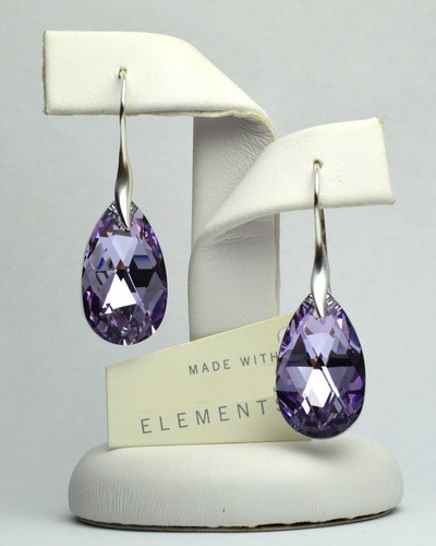 925 Silver HOOK PEAR ALMOND Earrings with SwarovskPrimero® Crystals - 22 mm - Picture 38 of 46