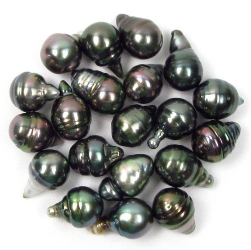 20 piezas 9-10 mm sin perforar círculo largo barroco pavo real de Tahití perla verde - Imagen 2 de 2