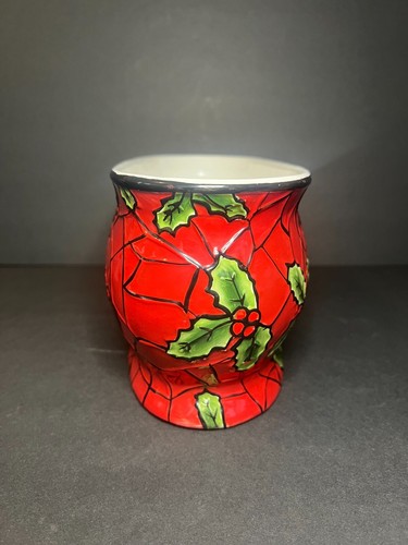Red & Green Ceramic Holly Leaf Berries Oval Christmas Holiday Planter 13 x 5.25" - Picture 4 of 7