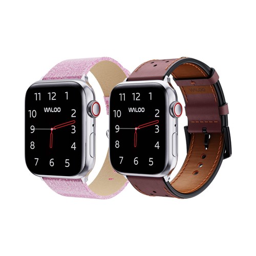 Waloo 2-Pack Shiny Brilliance & Breathable Leather Bands For Apple Watch - Picture 43 of 94