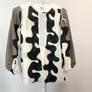 DVF-Diane-Von-Furstenberg-SZ-4-Blouse-Silk-Shirt-Top-3-4-Sleeve-Geometric-Drape