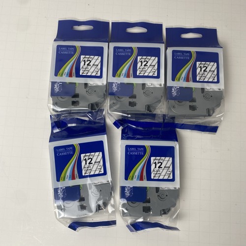 (5) LAMINATED LABEL TAPE CASSETTES 12MM BLACK ON CLEAR TAPE HZe-131