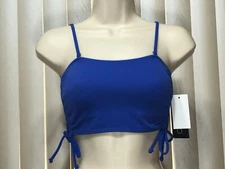 California Waves Bikini Swim Top XS Bandeau Cinched Sides Ribbed Blue Juniors
