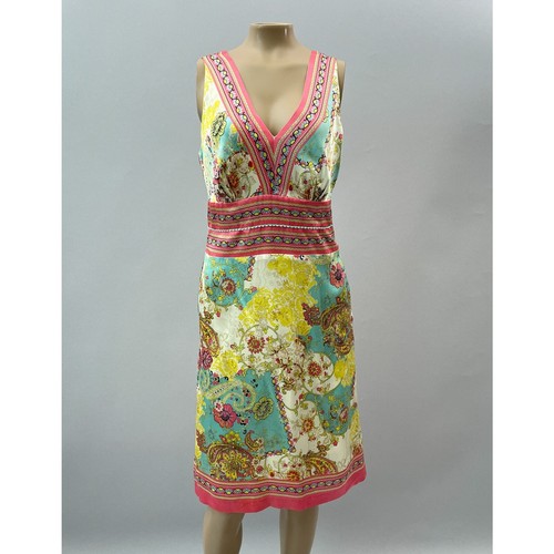 Nicole Miller Kleid Damen 4 bunte Blumen Seide Etui V-Ausschnitt Cocktail Party