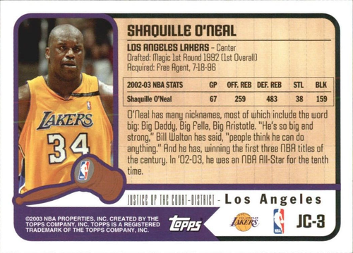 Shaquille O'Neal-Los Angeles Lakers-2003-04 Topps Juez de la Corte #JC3 - Imagen 2 de 2