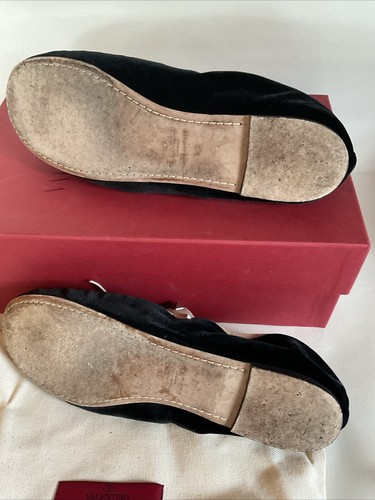 Valentino Garavani Black Velvet Sz 40 Ballet Slippers Flats Studded Rock stud - Picture 8 of 11
