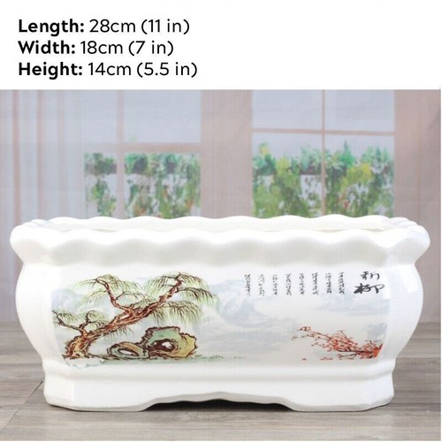 8-11" Large Rectangular Bonsai Pot White Glossy Ceramic Chinese Shallow Planter - Picture 4 of 30