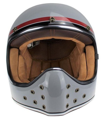 VIPER F701 RETRO VINTAGE FIBREGLASS OFFROAD FULLFACE MOTORBIKE HELMET STIPE - Picture 5 of 7