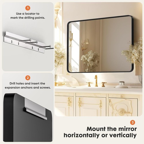 22x30 inch Home Black Bathroom Wall Mirror Metal Frame Rectangular Vanity Mirror - Picture 6 of 7