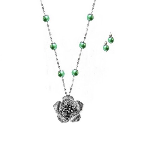 Colgante Flor Dije Collar Largo con Perlas, ELECCIÓN DE COLOR, Pendientes Opcionales - Imagen 11 de 21