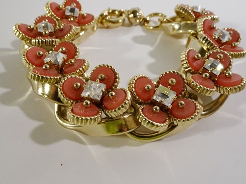 J.Crew Women's Tan Round Resin Stone Crystal Brass Link Bracelet NWOT 135 - Picture 3 of 7