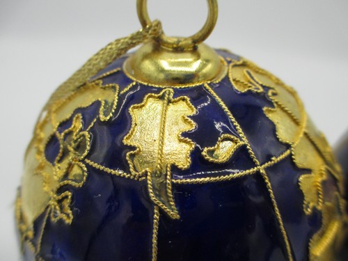 Set of 2 Y2K Cloisonne Christmas Ornaments Blue Gold Globe AS IS - Picture 6 of 10