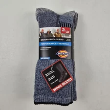 Dickies Men's 6-12 Merino Wool Crew Socks Performance Thermal Denim Blue 2 Pair
