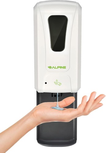 Alpine Automatic Hand Sanitizer Dispenser Touchless Soap w Drip Tray 1200ml Wall