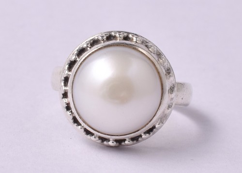 925 Sterling Silver Pearl Handmade Rose Gold / Gold Plated Wedding Ring GRS-1093 - Picture 19 of 21